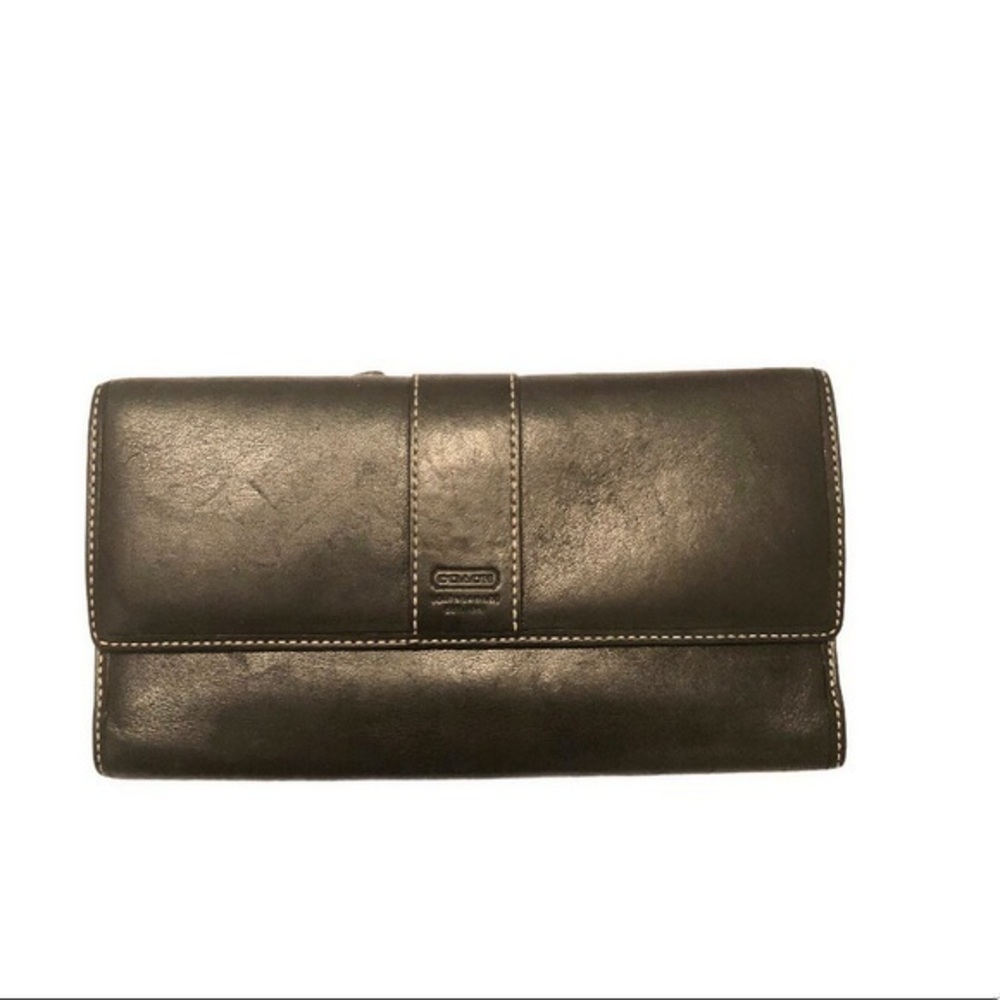 Coach black leather checkbook wallet